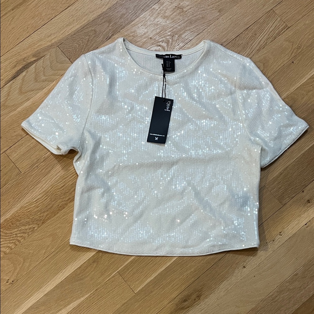 Christian Lacroix White Sequin Crop Top